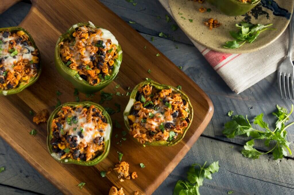 Homemade Meat and Rice Stuffed Bell Peppers with Cheese Cilantro