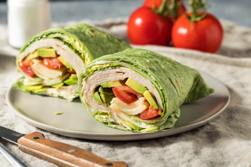 Homemade Healthy Turkey Spinach Wraps with Tomato and Lettuce